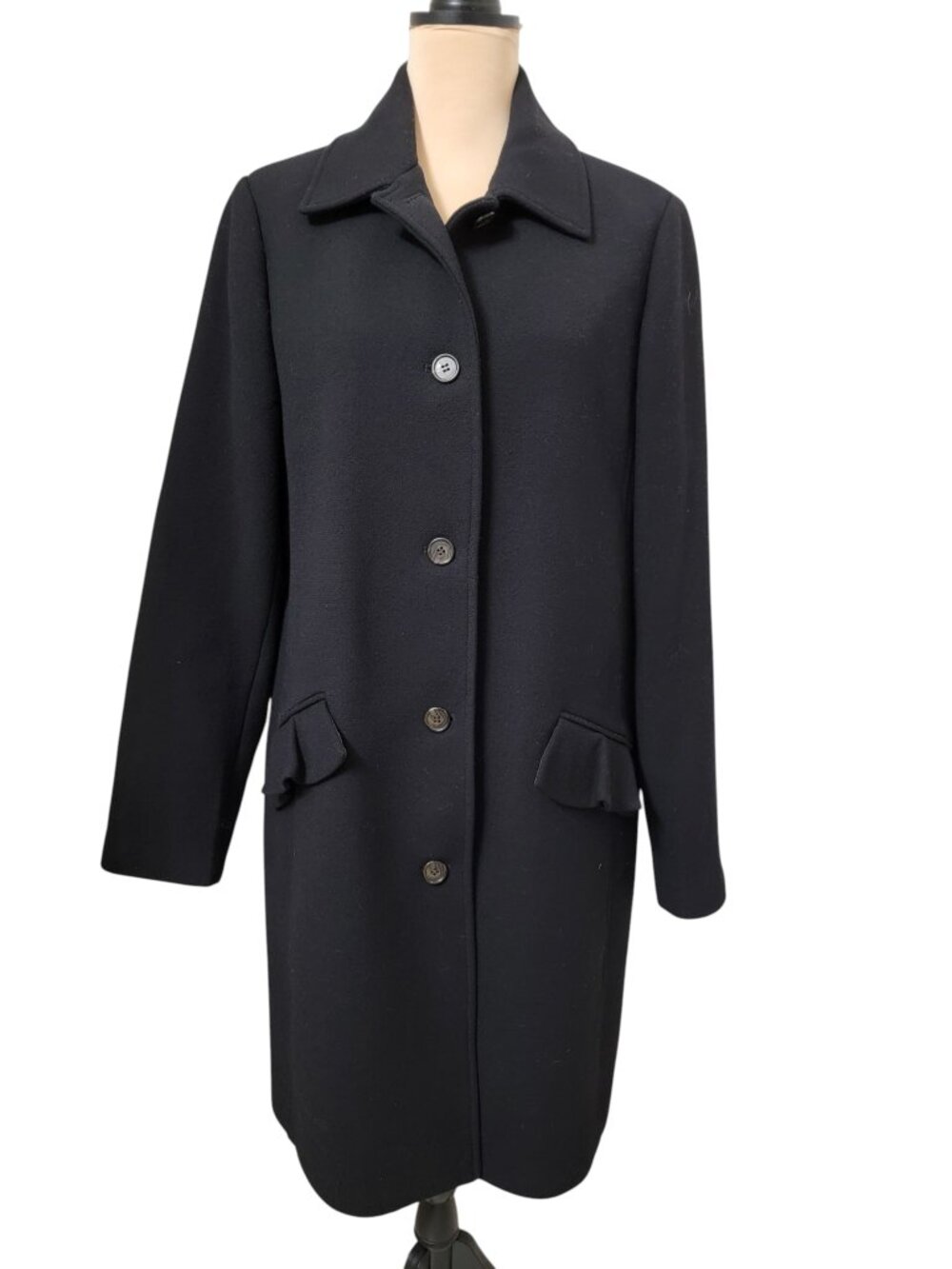 J. Crew Size 14 Tall Black Topcoat w/ Ruffle Pockets, Italian Double-Cloth NWOT